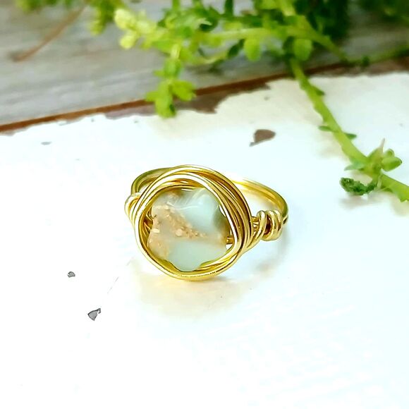 Jasper Star Crystal Ring, Wire Wrapped Gemstone Jewelry, Size 4.5 - Picture 1 of 2
